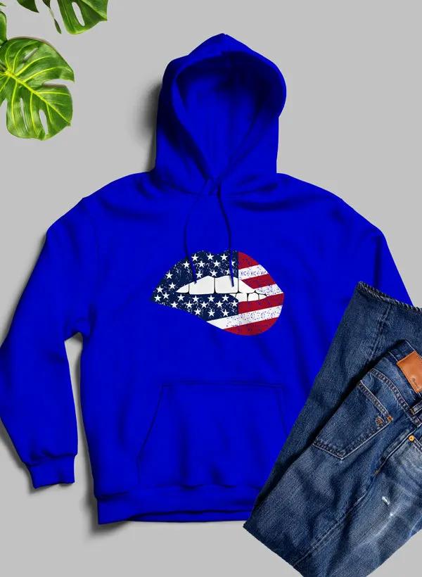 USA FLAG LIPS American Flag Lips Hoodie by Merch
