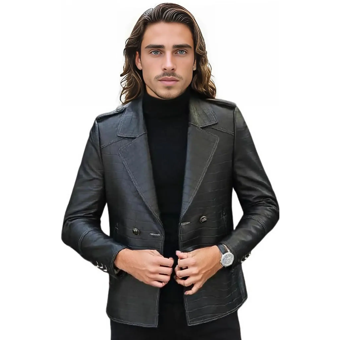 Stark Mens Bold Snake Print Leather Jacket by Inland Leather Co.