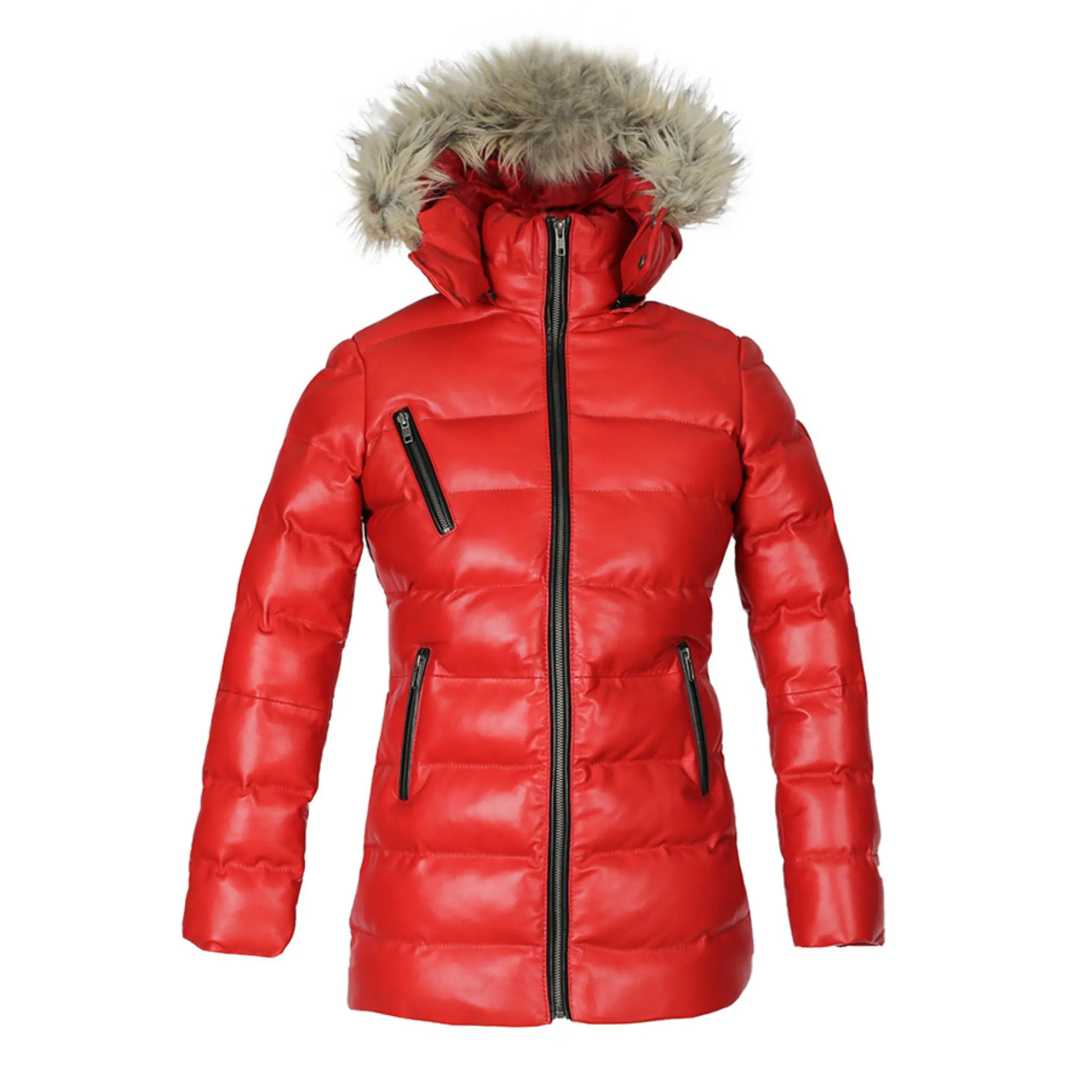 Selina Deep Lipstick Red Sheepskin Leather Puffer Jacket by Inland Leather Co.