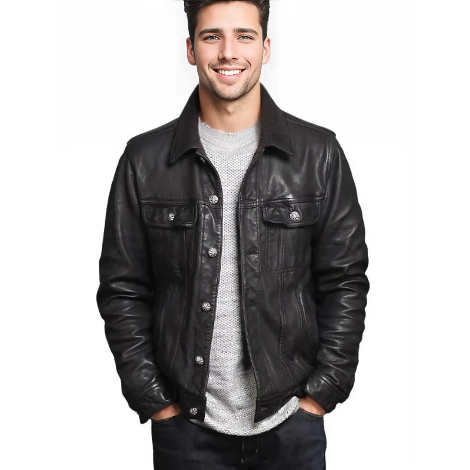 Brix Men's Leather Jacket Sheepskin Coat by Inland Leather Co.