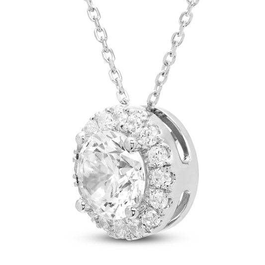 1.50 CTW AGI Certified Lab Grown Diamond Halo Pendant in 14kt White Gold