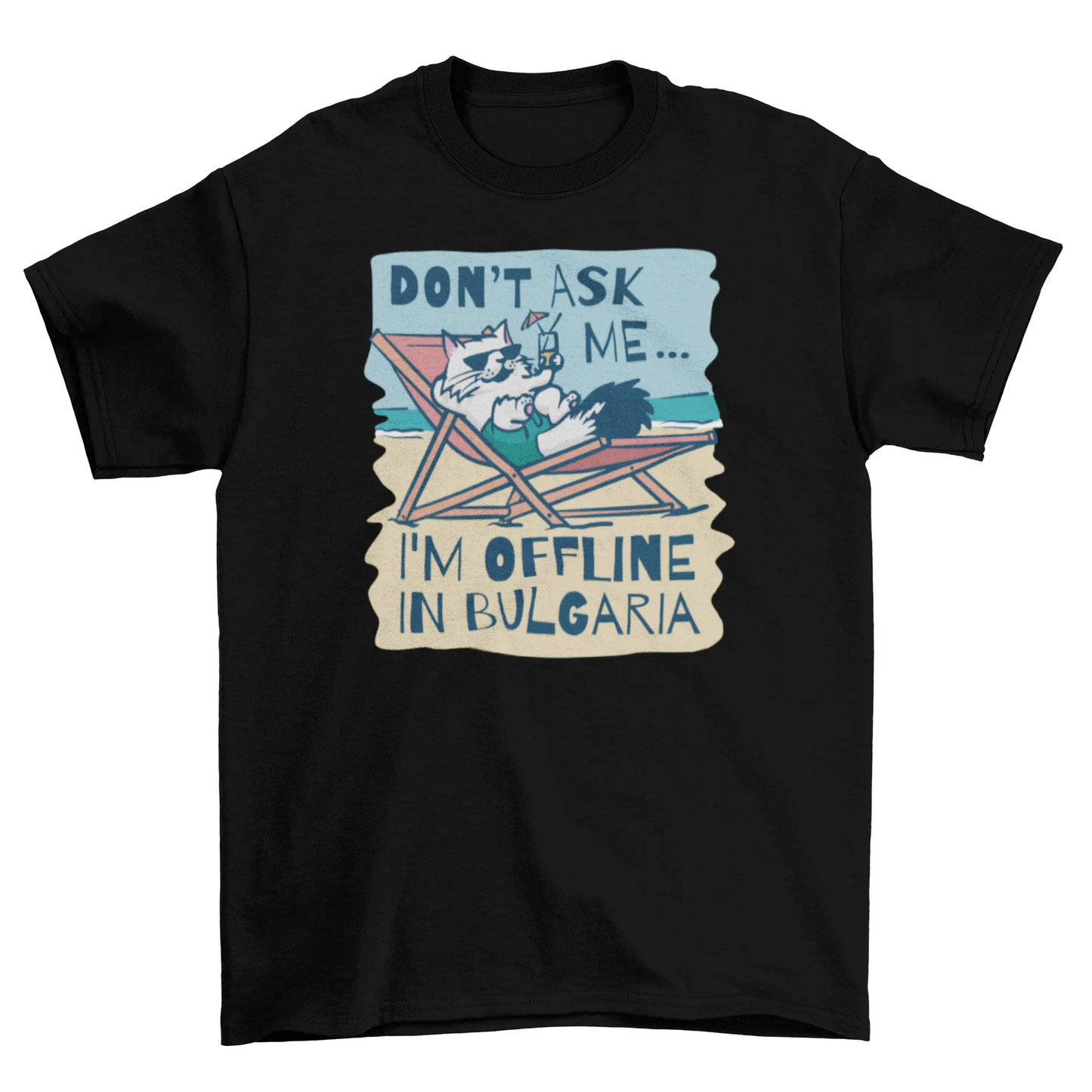 Cat chilling at the beach t-shirt by Turquoise Theseus