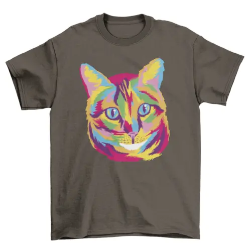 Colorful cat animal face t-shirt by Turquoise Theseus