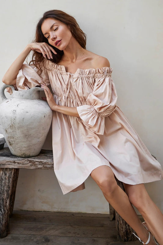 Vacay Off Shoulder Cotton Mini Dress (Sale) by ELF