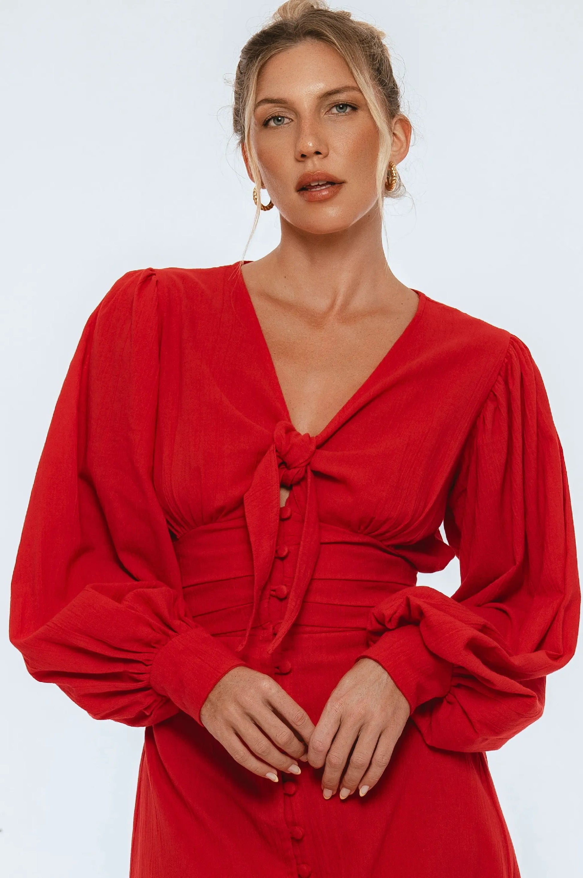 Velvet Sky Long Sleeve Linen Midi Dress by ELF