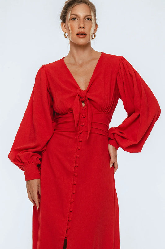 Velvet Sky Long Sleeve Linen Midi Dress by ELF