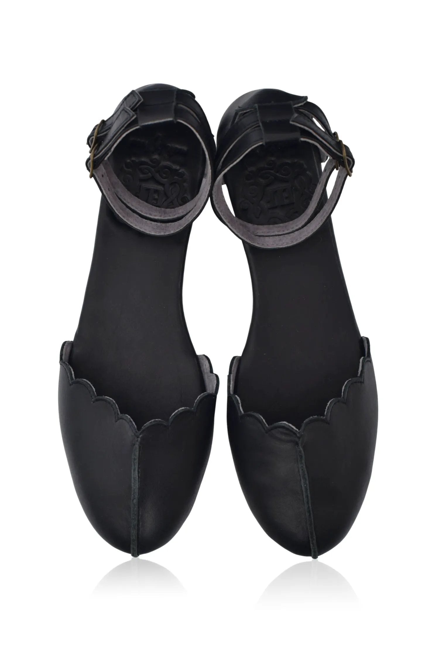 Venus Almond Toe Scalloped Leather Flats by ELF