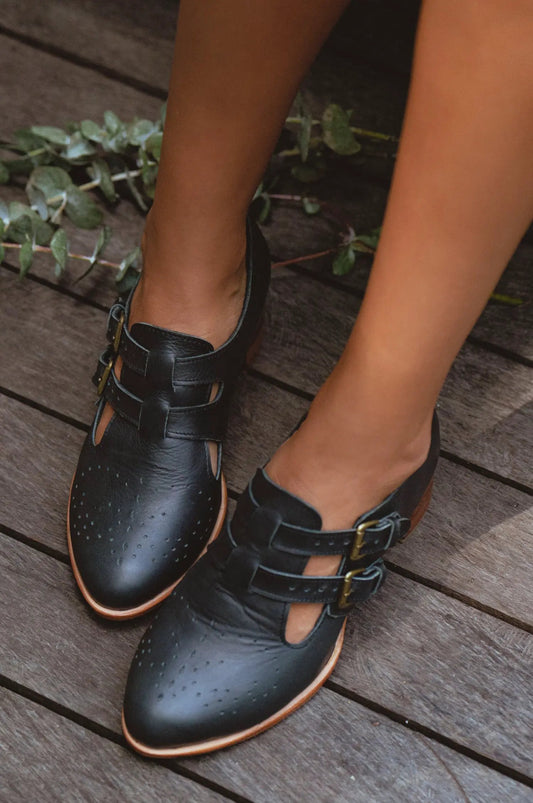 Vienna Low Heel Leather Booties by ELF