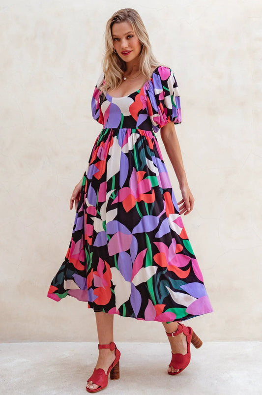 Violeta Puff Sleeve Midi Dress (Sale) by ELF