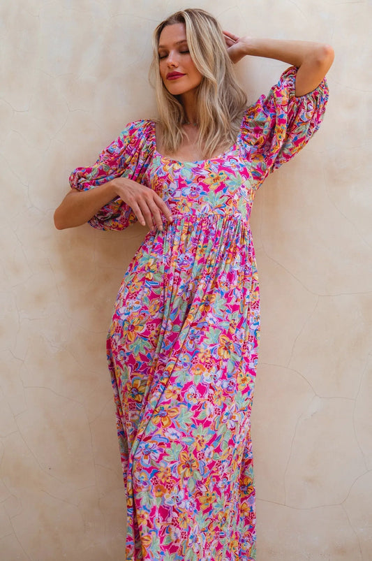 Violeta Puff Sleeve Midi Dress (Sale) by ELF