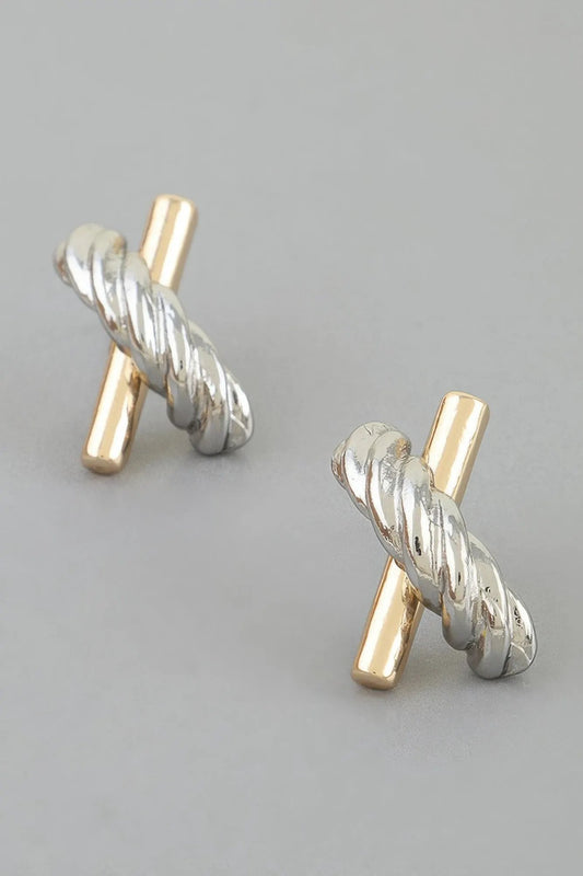 Women's Stud Earrings Two Toned Twisted X BYMANYC ® New York DUAL-FINISH CROSSOVER EARRINGS - New Collection by BYMANYC New York