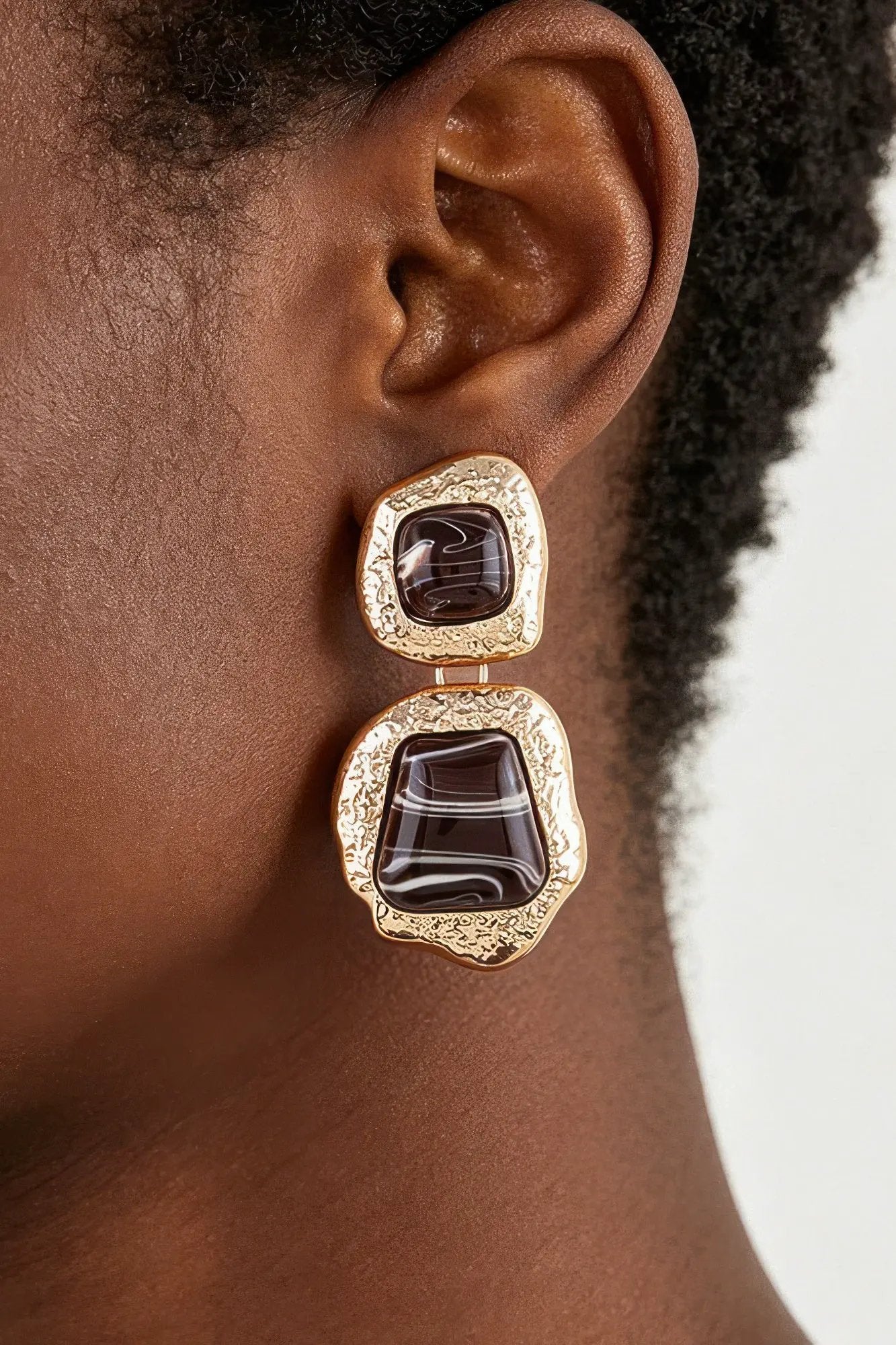 Women's Drop Earrings Hammered Marble Stone BYMANYC ® New York ORGANIC TEXTURED STONE DANGLE - New Collection by BYMANYC New York