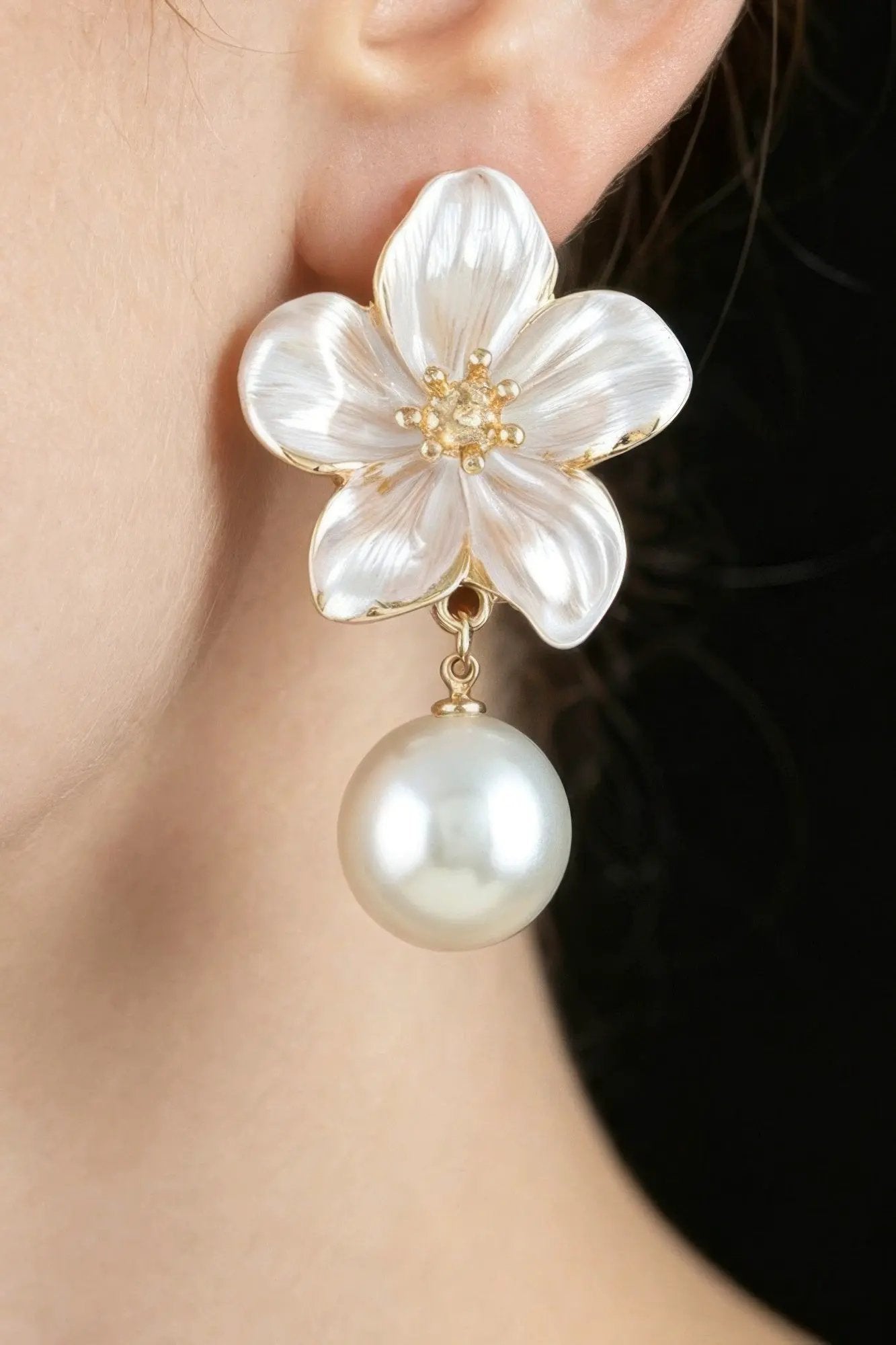 Women's Drop Earrings Pearl Flower Accent BYMANYC ® New York ELEGANT FLORAL DANGLE EARRINGS - New Collection by BYMANYC New York