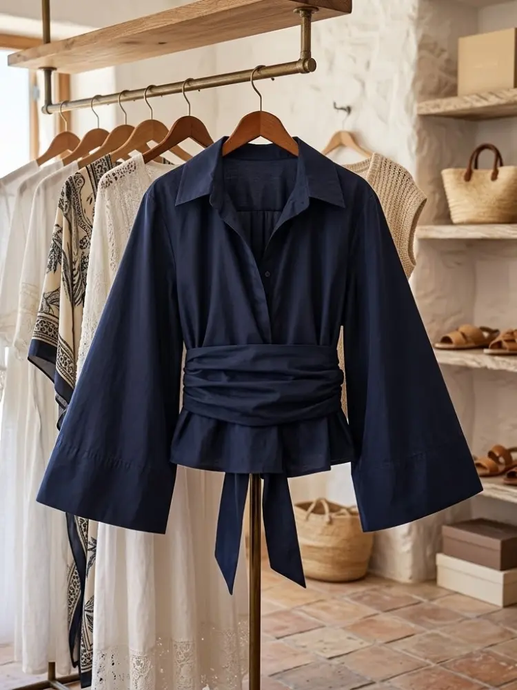 WOMEN'S BLOUSE ASTORIA Blue Navy New Collection IBIZA Summer – BYMANYC ® New York by BYMANYC ® New York