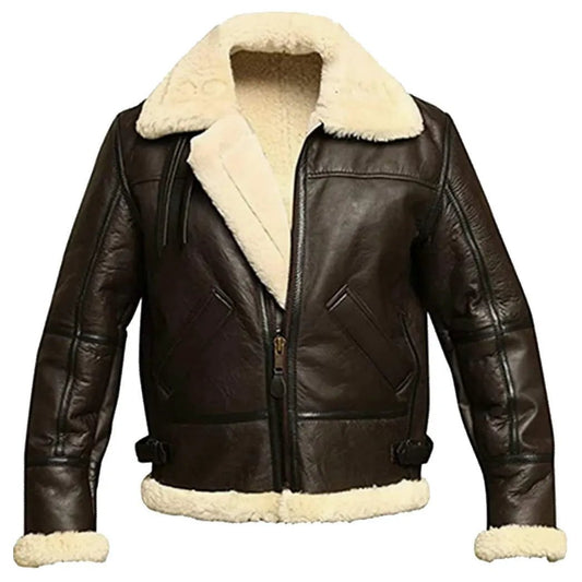 Albert Men's Leather Bomber Jacket With Artificial Fur Lining Brown by Inland Leather Co.