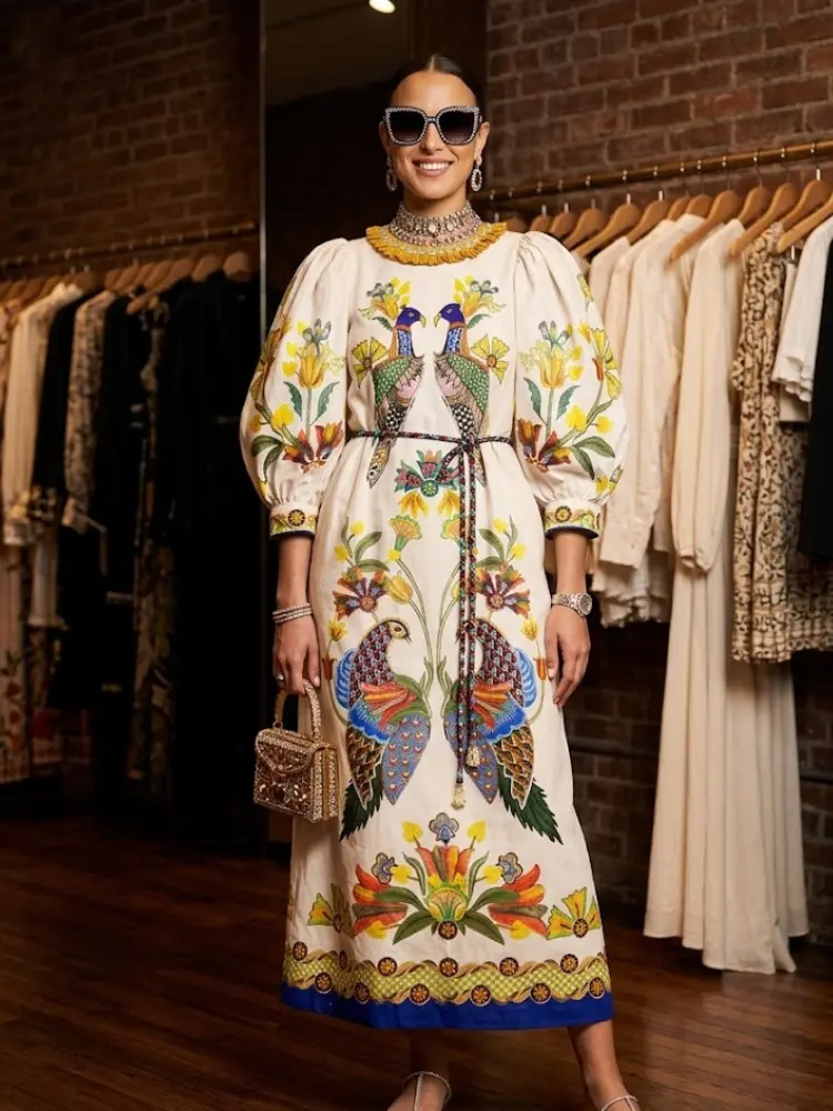 White Printed Puff Sleeve Maxi Dress GRAMERCY New Collection FASHION BYMANYC ® New York by BYMANYC ® New York