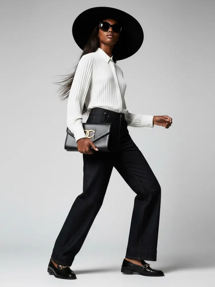 BYMANYC New York Wide Leg Denim Trousers With Back Buckle Detail For Women by BYMANYC ® New York
