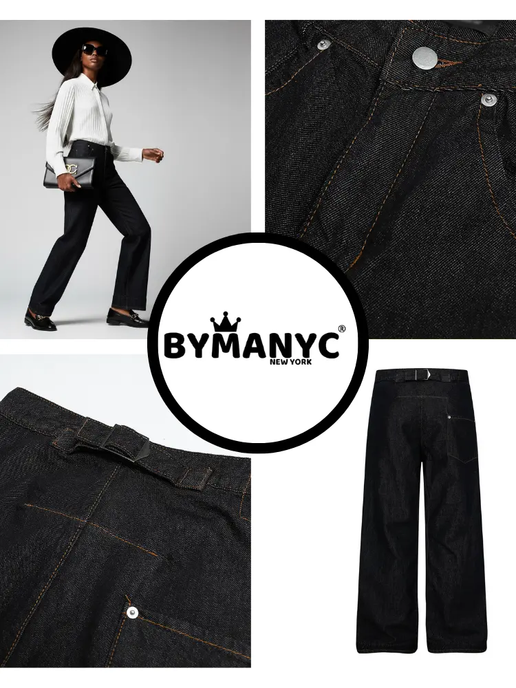 BYMANYC New York Wide Leg Denim Trousers With Back Buckle Detail For Women by BYMANYC ® New York