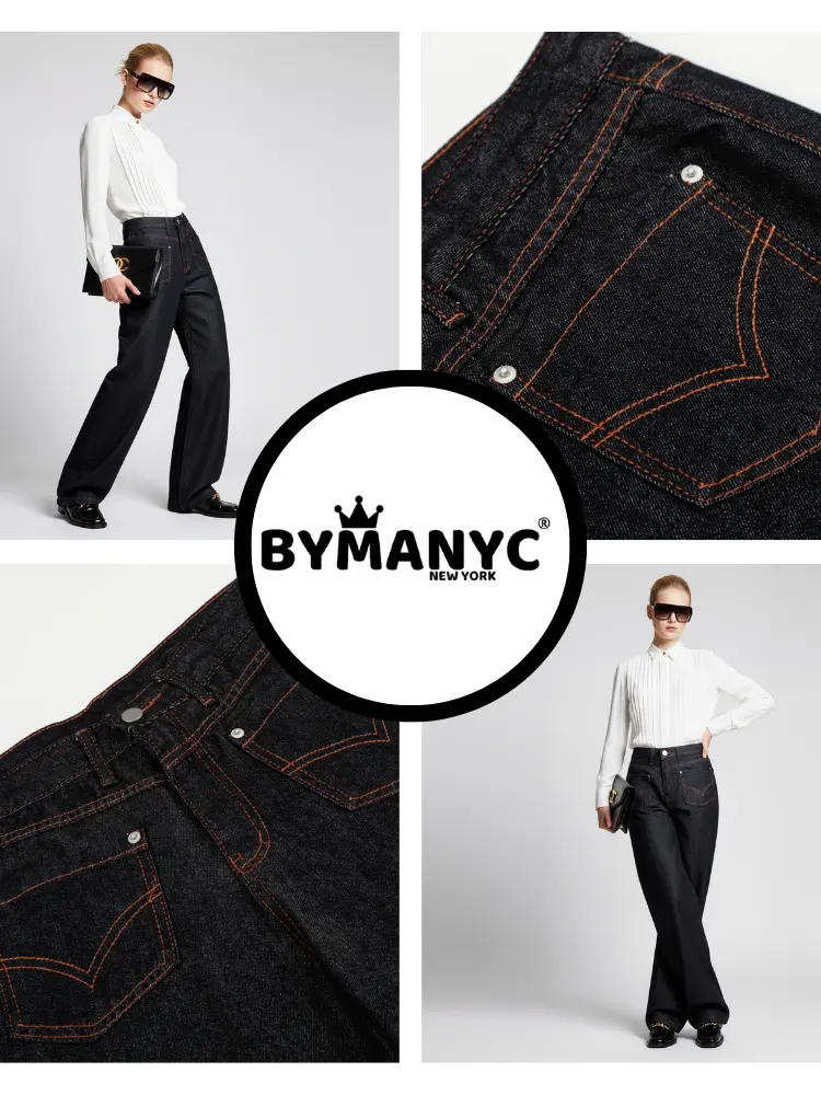 Wide-Leg Denim Trousers with Inverted Pocket Design • BYMANYC ® New York by BYMANYC ® New York