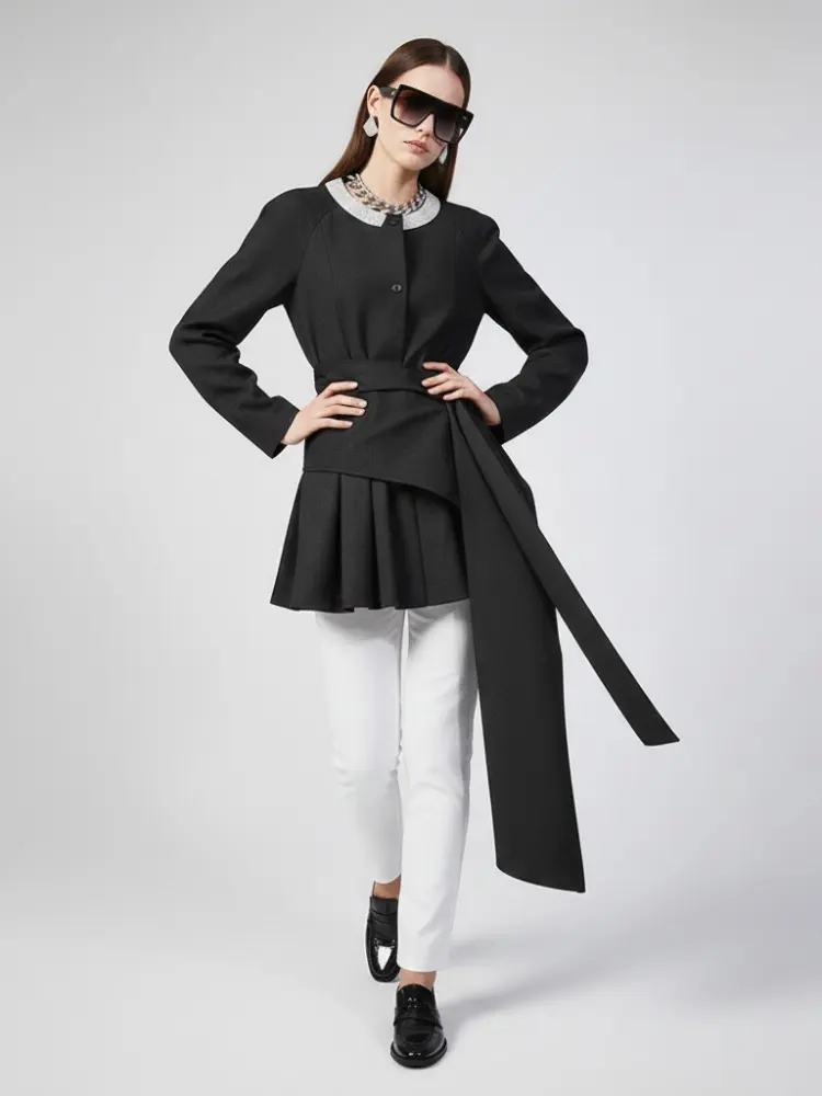 Women's Asymmetrical Pleated Sash Jacket - GREENPOINT: New Collection COUTURE in BROOKLYN - BYMANYC ® New York by BYMANYC ® New York