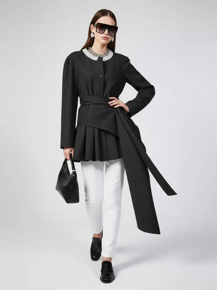Women's Asymmetrical Pleated Sash Jacket - GREENPOINT: New Collection COUTURE in BROOKLYN - BYMANYC ® New York by BYMANYC ® New York
