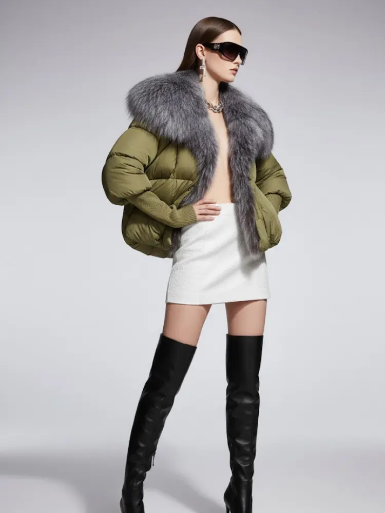 Women's Cropped Fur Puffer Jacket GOWANUS New Collection Couture in Manhattan BYMANYC ® New York by BYMANYC ® New York
