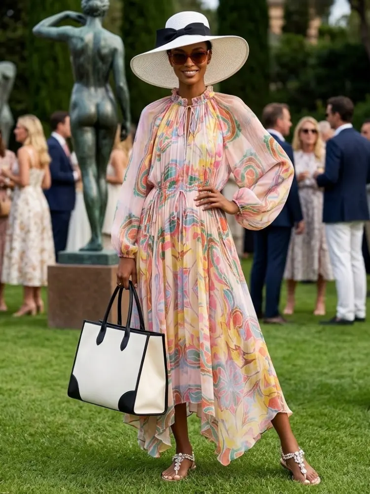 Women's Dress Chiffon Hand-Painted Print SOHO New Collection THE HAMPTONS BYMANYC ® New York by BYMANYC ® New York