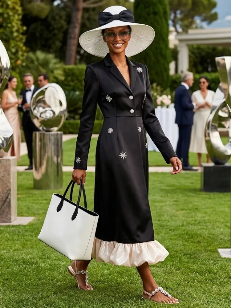 Women's Dress Elegant Black Satin HARLEM New Collection THE HAMPTONS BYMANYC ® New York by BYMANYC ® New York