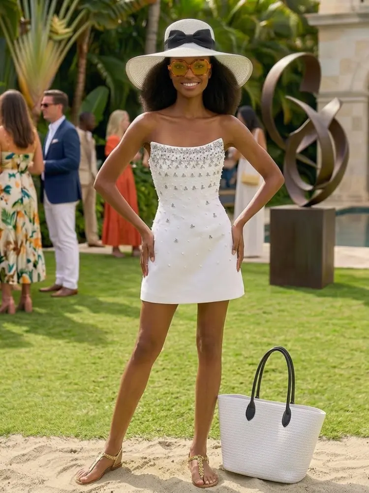 Women's Dress Strapless Embellished White TRIBECA New Collection THE HAMPTONS BYMANYC ® New York by BYMANYC ® New York
