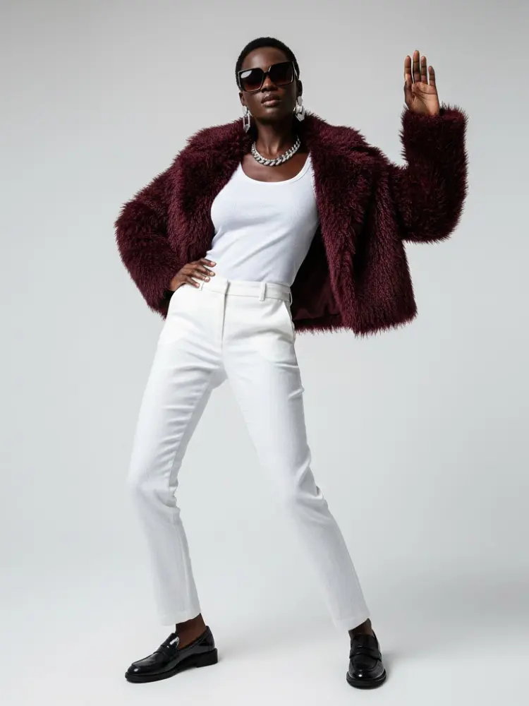 Women's Faux Fur Cropped Jacket BURGUNDY - CARROLL GARDENS: New Collection COUTURE in BROOKLYN - BYMANYC ® New York by BYMANYC ® New York