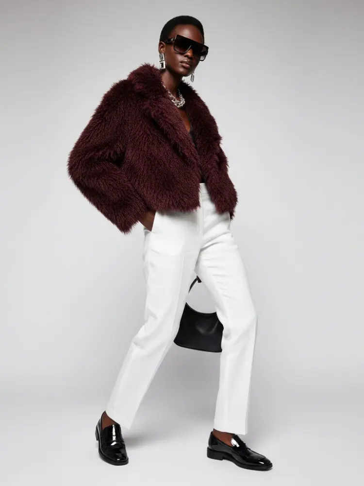 Women's Faux Fur Cropped Jacket BURGUNDY - CARROLL GARDENS: New Collection COUTURE in BROOKLYN - BYMANYC ® New York by BYMANYC ® New York