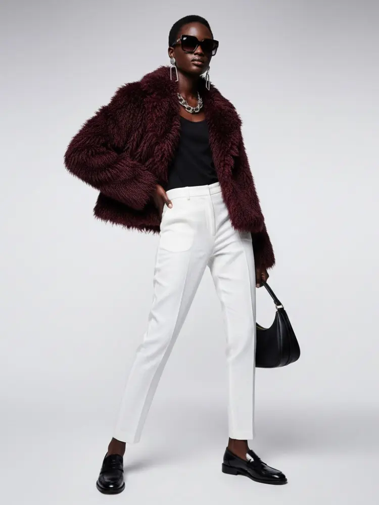 Women's Faux Fur Cropped Jacket BURGUNDY - CARROLL GARDENS: New Collection COUTURE in BROOKLYN - BYMANYC ® New York by BYMANYC ® New York