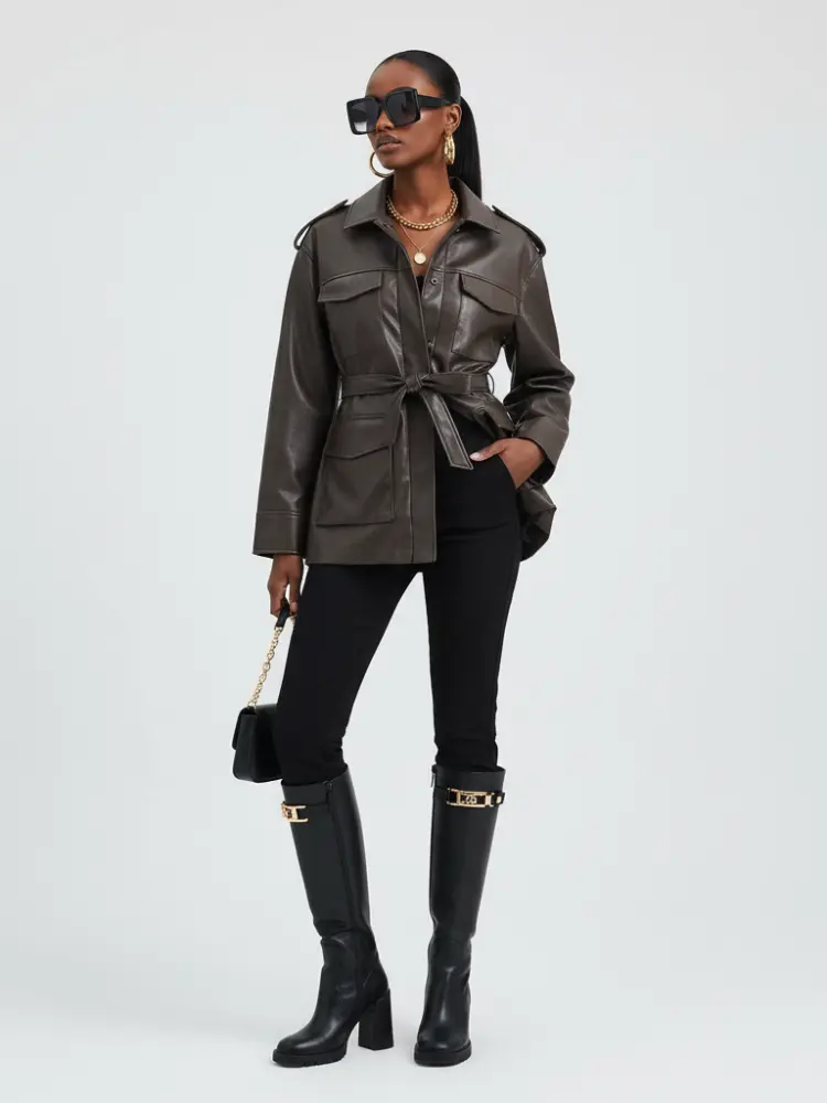 Women's Faux Leather Safari Jacket UPPER EAST SIDE ECO FASHION BYMANYC ® New York by BYMANYC ® New York