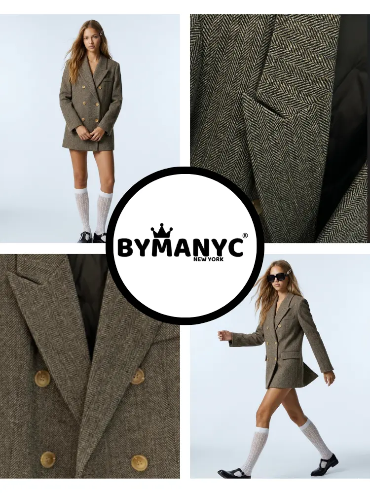 Women's Luxury Herringbone Double-Breasted Blazer MADISON New Collection BYMANYC ® by BYMANYC ® New York