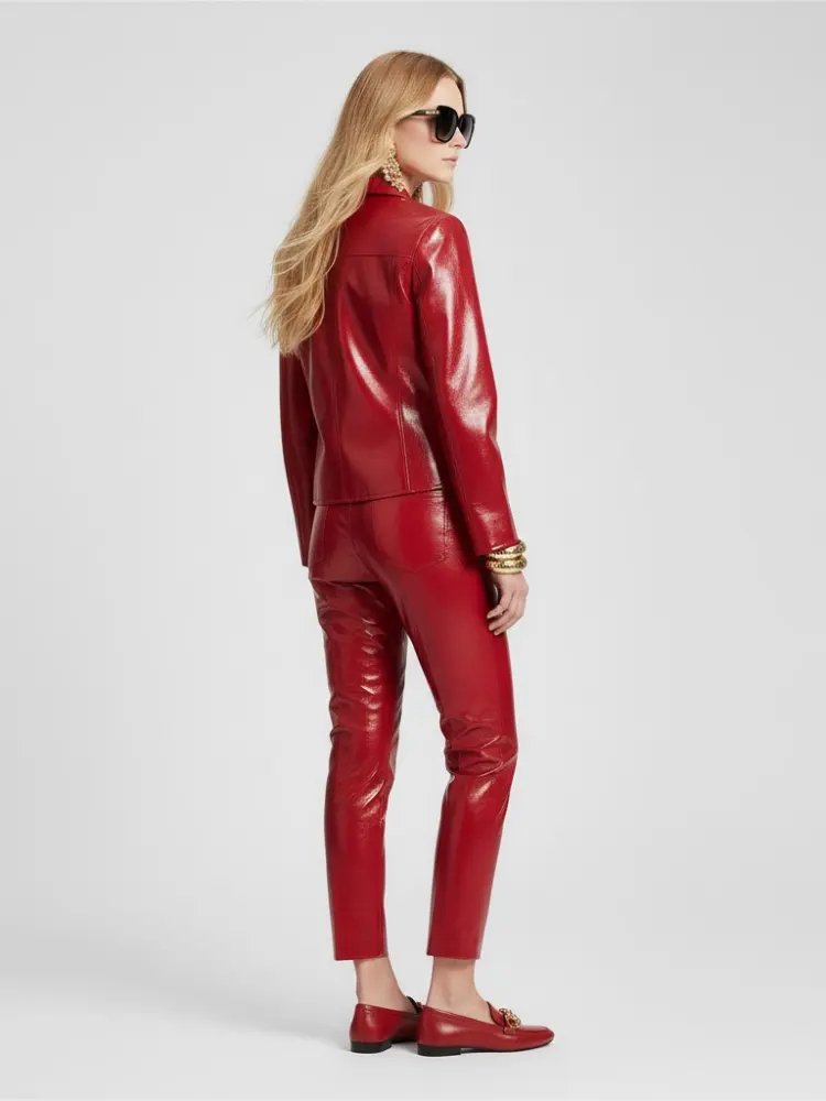Women's Patent Vegan Leather Blazer Jacket RED BROOKLYN COUTURE BYMANYC ® New York by BYMANYC ® New York