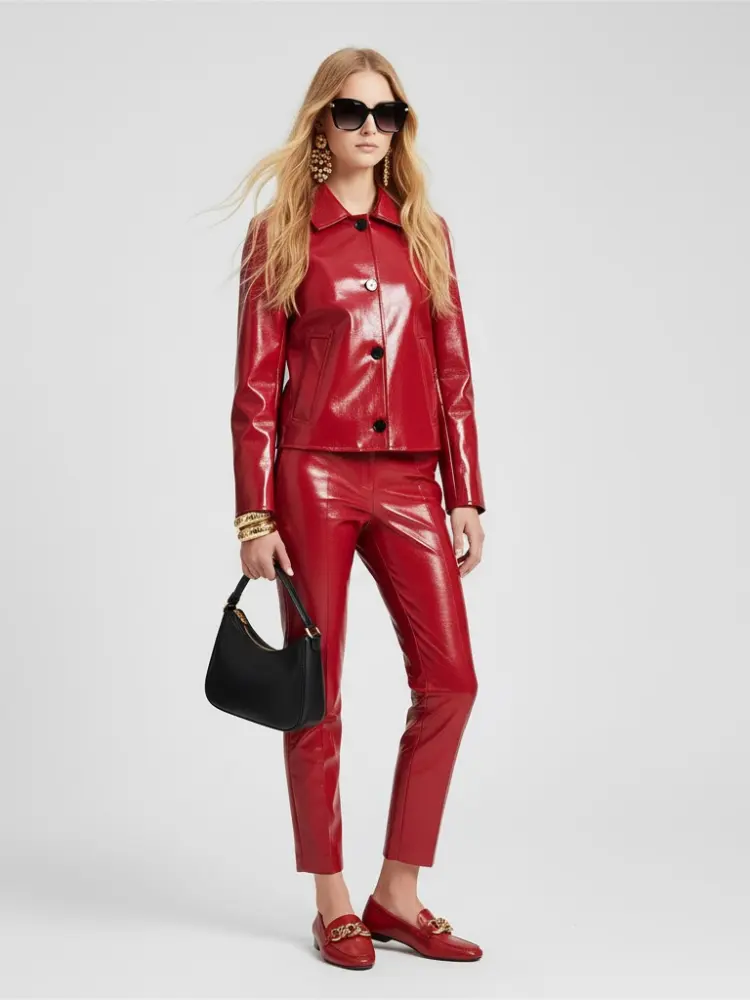 Women's Patent Vegan Leather Blazer Jacket RED BROOKLYN COUTURE BYMANYC ® New York by BYMANYC ® New York