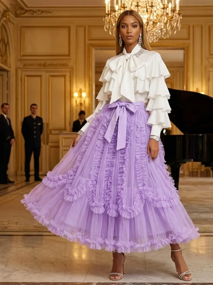 Women's Purple Ruffle Skirt • PLACE VENDÔME • New Collection PARIS LE MARAIS by BYMANYC ® New York