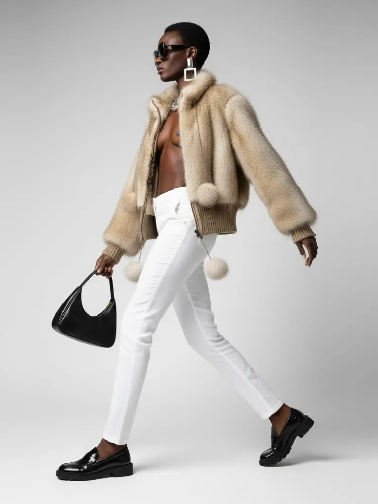 Women's Statement Faux Fur Bomber Jacket BEIGE - DYKER HEIGHTS: New Collection COUTURE in BROOKLYN - BYMANYC ® New York by BYMANYC ® New York