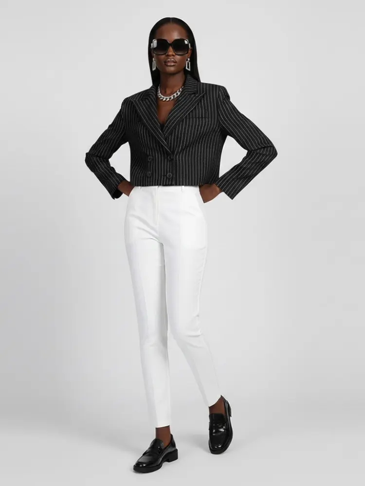 Women's Striped Cropped Tailored Jacket - FORT GREENE: New Collection COUTURE in BROOKLYN - BYMANYC ® New York by BYMANYC ® New York