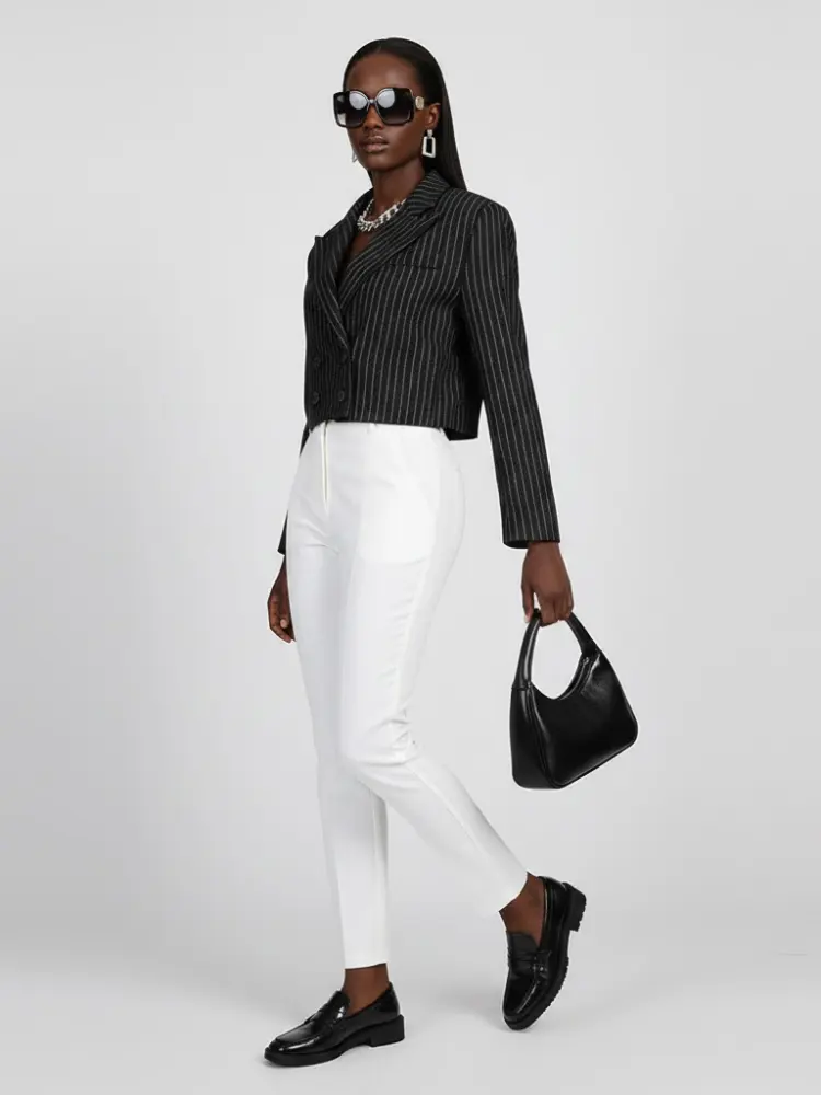 Women's Striped Cropped Tailored Jacket - FORT GREENE: New Collection COUTURE in BROOKLYN - BYMANYC ® New York by BYMANYC ® New York