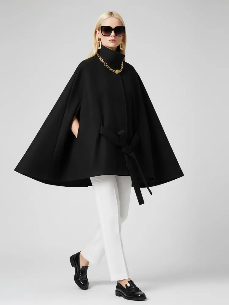 Women's Structured Sash Cape BLACK - PROSPECT HEIGHTS: New Collection COUTURE in BROOKLYN - BYMANYC ® New York by BYMANYC ® New York