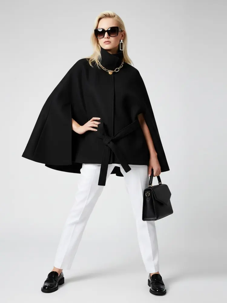 Women's Structured Sash Cape BLACK - PROSPECT HEIGHTS: New Collection COUTURE in BROOKLYN - BYMANYC ® New York by BYMANYC ® New York