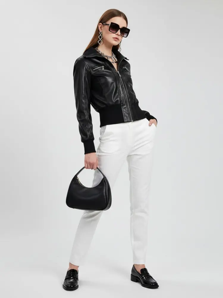 Women's Vegan Leather Bomber Jacket BLACK - FLATBUSH: New Collection COUTURE in BROOKLYN - BYMANYC ® New York by BYMANYC ® New York