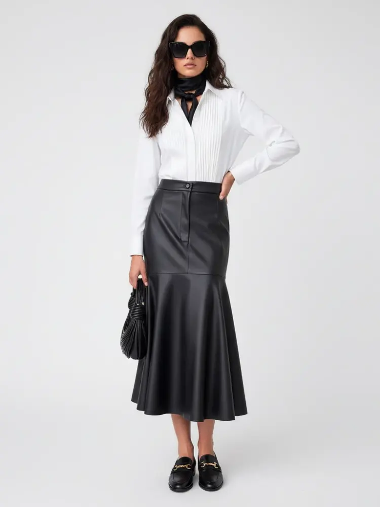 Women's Vegan Leather Fishtail Long Skirt TRIBECA COUTURE BYMANYC ® New York by BYMANYC ® New York
