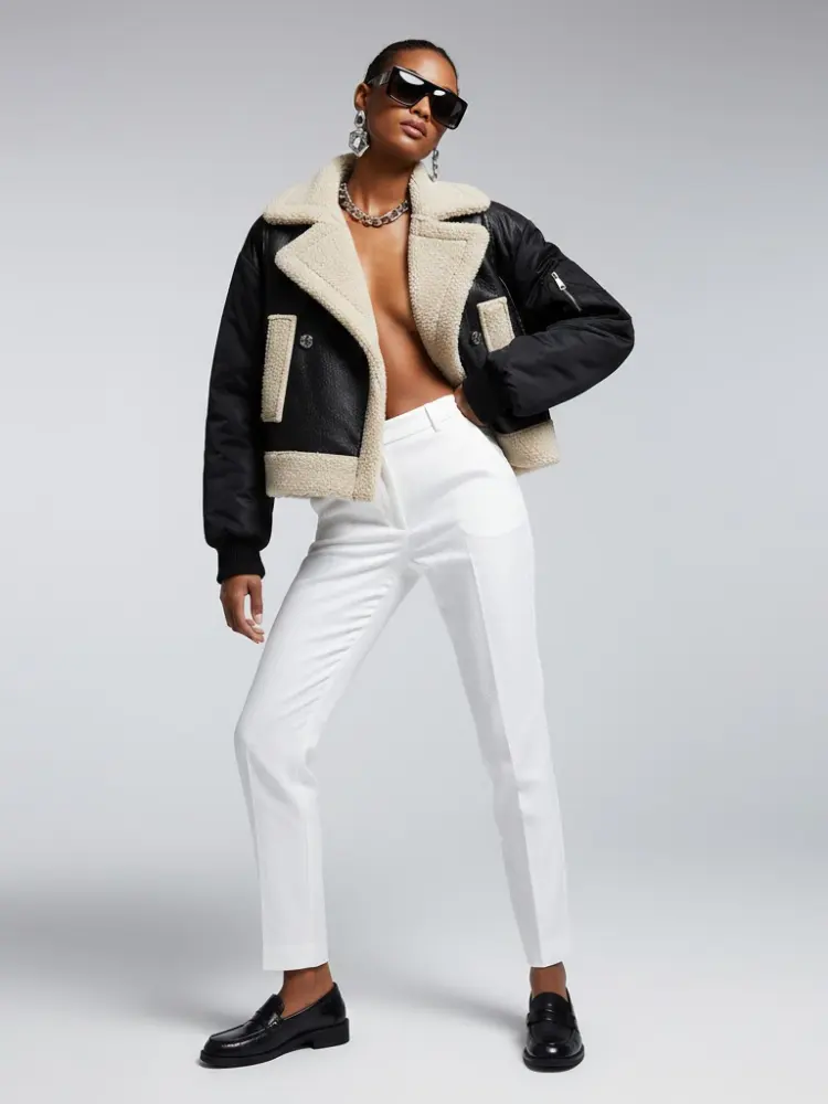 Women's Vegan Leather & Shearling Bomber Jacket BLACK - PARK SLOPE: New Collection COUTURE in BROOKLYN - BYMANYC ® New York by BYMANYC ® New York