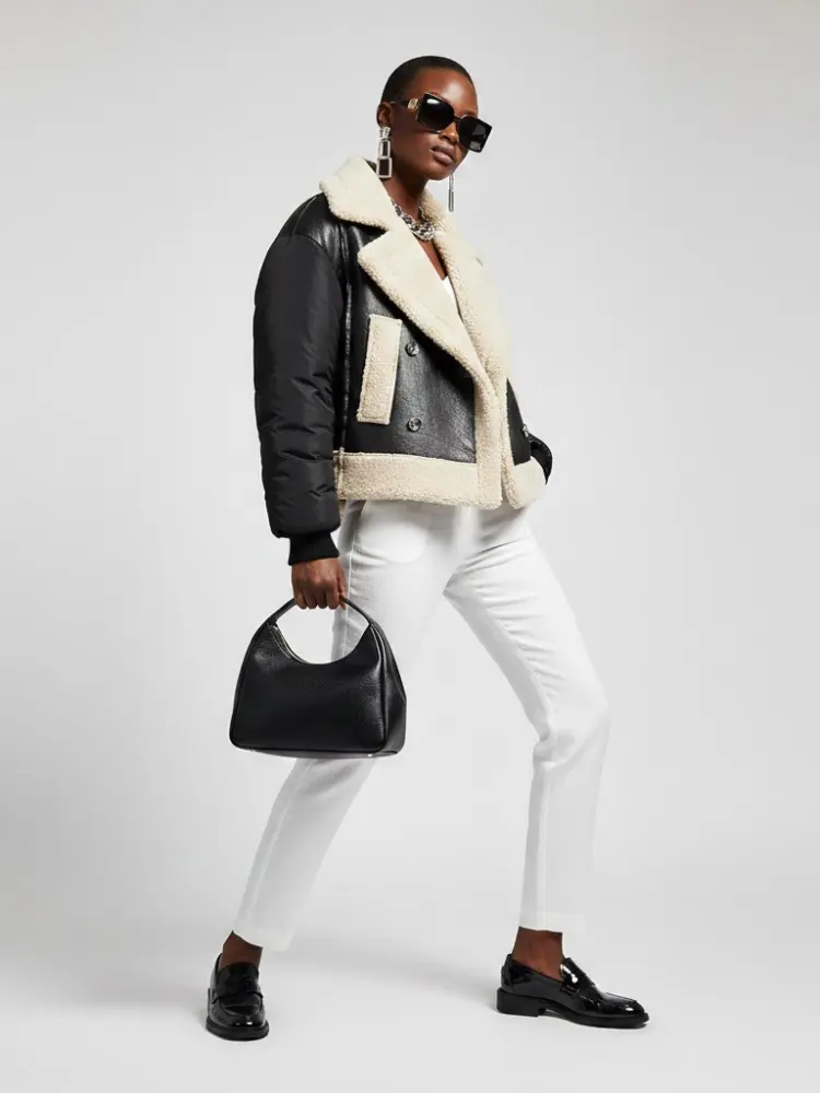 Women's Vegan Leather & Shearling Bomber Jacket BLACK - PARK SLOPE: New Collection COUTURE in BROOKLYN - BYMANYC ® New York by BYMANYC ® New York
