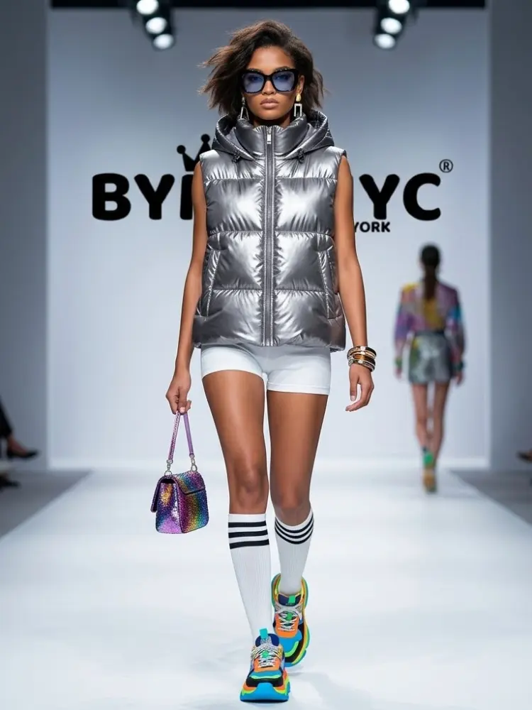 Women's Silver Metallic Hooded Puffer Vest BYMANYC ® New York CONTEMPORARY VIBRANT MODERN OUTERWEAR - New Collection by BYMANYC ® New York