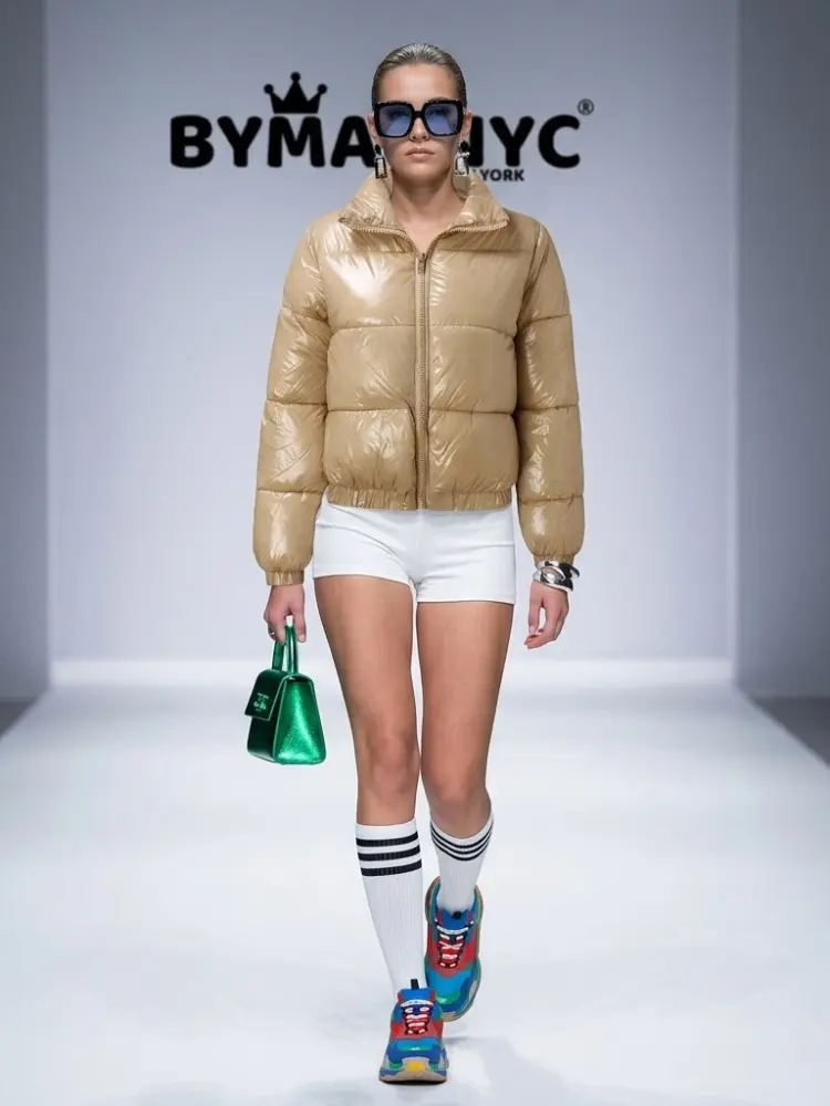Women's Beige Metallic Puffer Jacket BYMANYC ® New York CONTEMPORARY VIBRANT MODERN OUTERWEAR - New Collection by BYMANYC ® New York