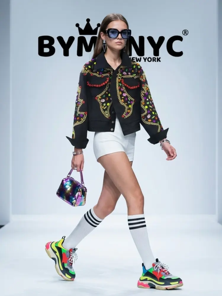 Women's Black Denim Jacket Beaded Jewel Embellished BYMANYC ® New York CONTEMPORARY VIBRANT MODERN OUTERWEAR - New Collection by BYMANYC ® New York