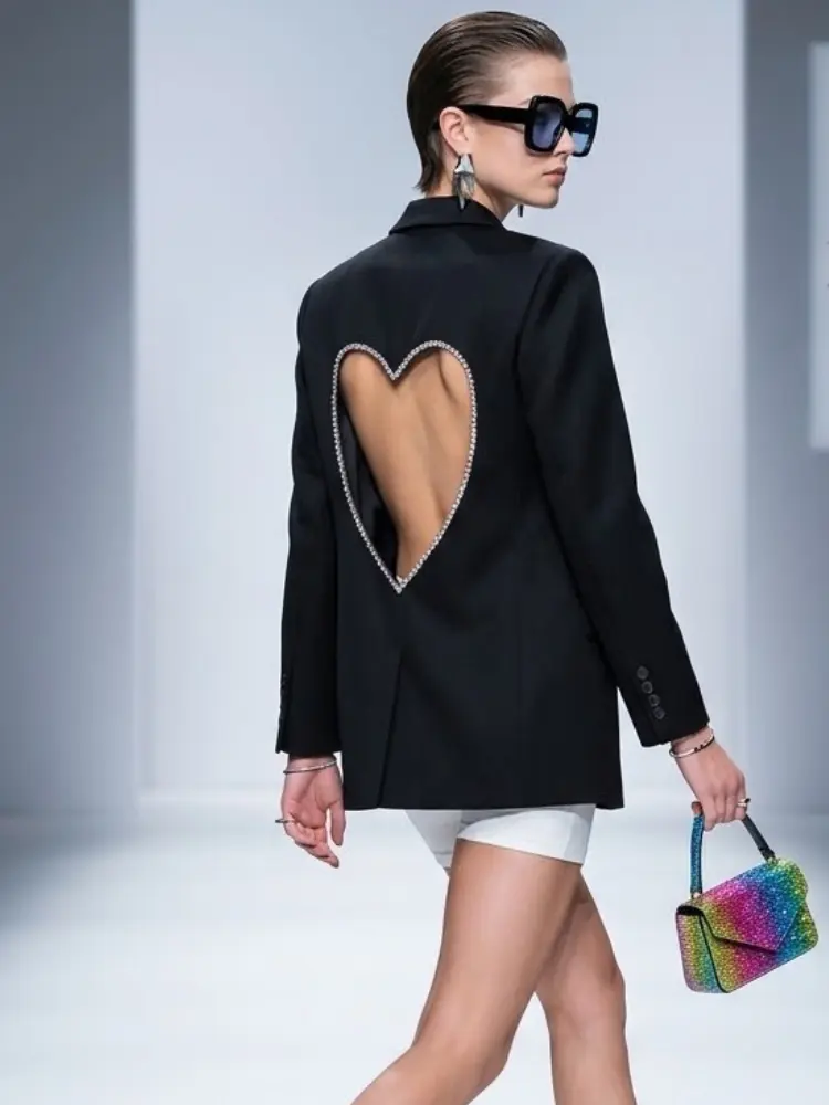 Women's Rhinestone Heart Open Back Blazer BYMANYC ® New York CONTEMPORARY VIBRANT MODERN OUTERWEAR - New Collection by BYMANYC ® New York